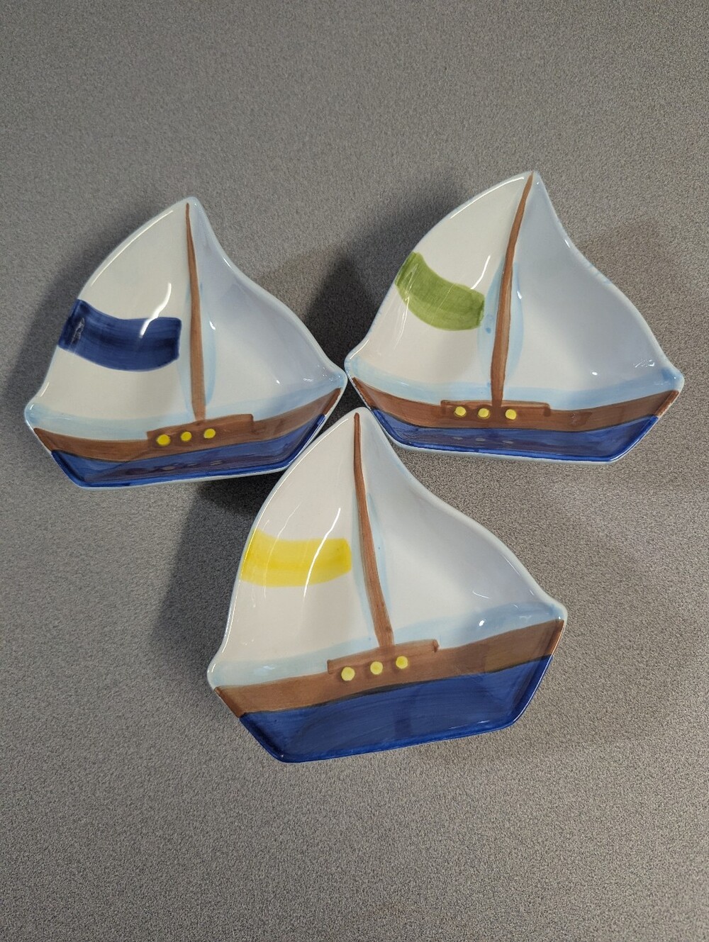 Vintage Beau Rivage Resort Casino Sailboat Ceramic Bowls Set Of 3 Hand Painted